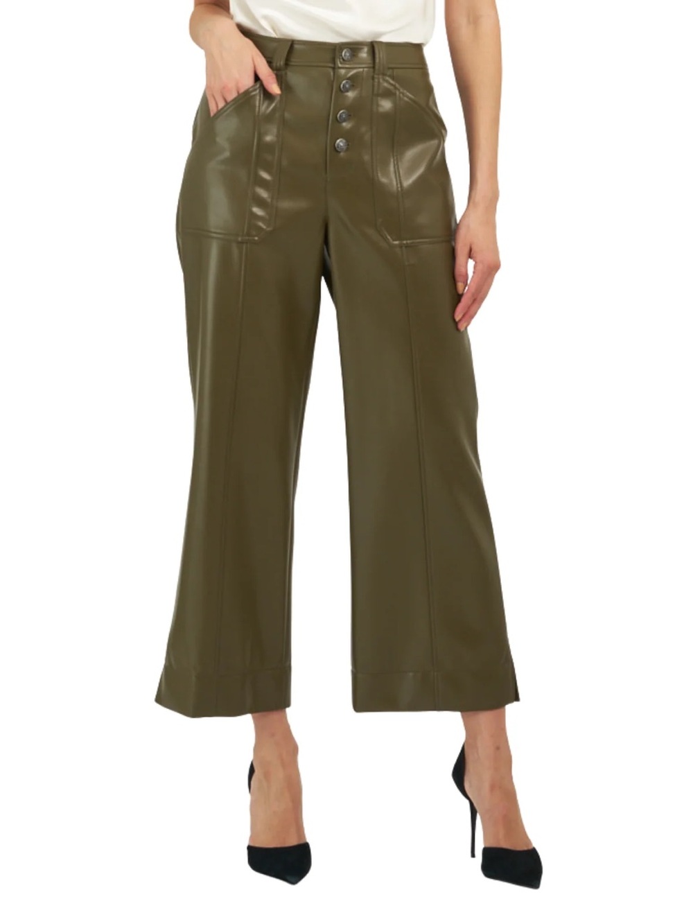 CINQ A SEPT benji pant in dark olive size 4 faux leather